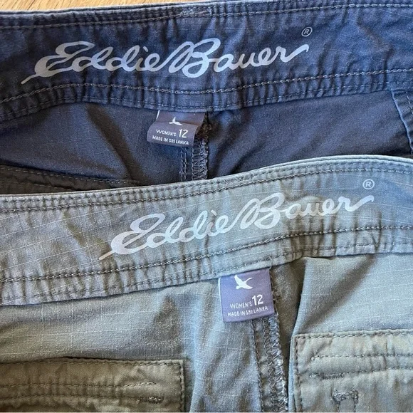 2 Pairs Eddie Bauer Shorts Womens 12 Green & Gray Ripstop Cargo Cotton Stretch - Picture 6 of 9